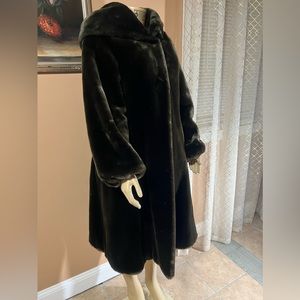 Hooded faux-fur maxi coat